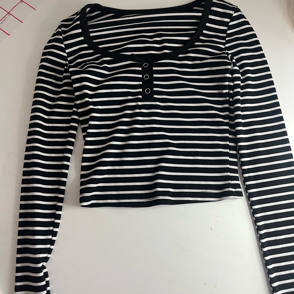 Black and White Striped Women's Top